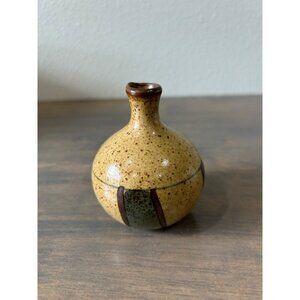 Asahi Japan MCM Pottery Bud Vase Striped Speckled 3.5"